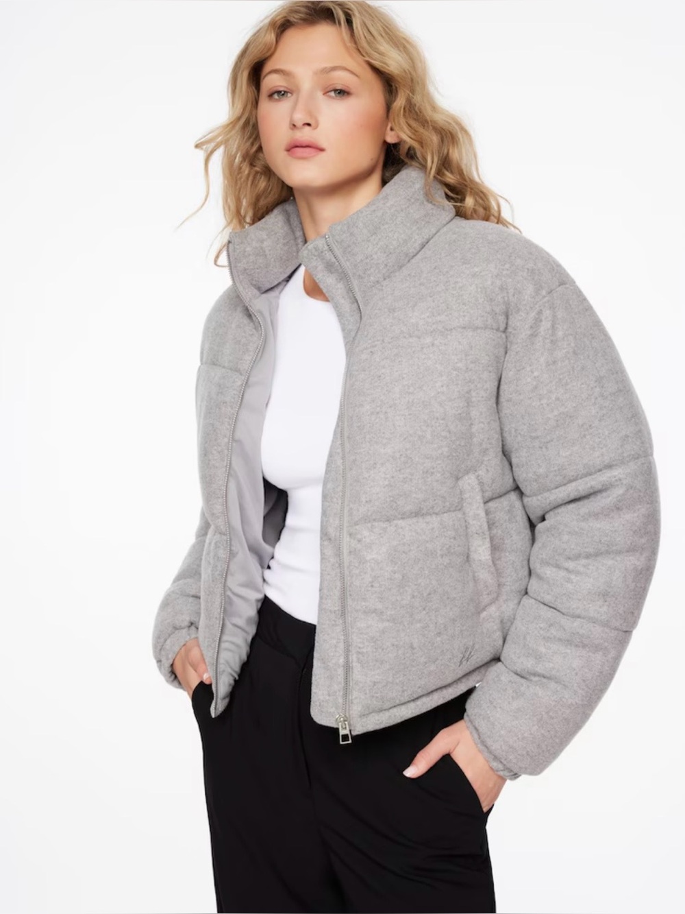 🆕 NWT | Dynamite | Quilted Brushed Knit Puffer | Medium Grey | Size: XS